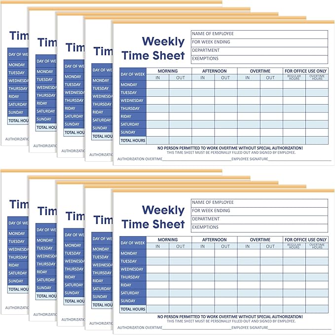 Lincia 10 Pcs Time Sheets for Employees Weekly Format 8.5 x 5.5 Inch Daily Time Cards Time Sheet Log Book for Employee Office Business Schedule Planner Work Record Supplies, 100 Sheets Per Pad