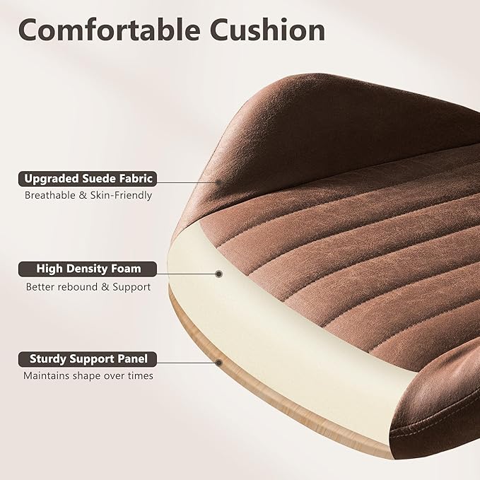 Mid Century Modren Office Chair - Mid Back Swivel Executive Chair with Lumbar Support,Ergonomic Computer Desk Chair with Wheels,Faux Lether Suede Task Chair,350lbs (Dark Brown, Mid Back)