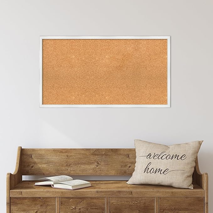 Amanti Art Natural Cork Board for Wall, 19x35 Vision Board with White Frame, Large Corkboard Office Decor for Home Organization, Country Rustic Corkboard Pinboard to Display Items for Home