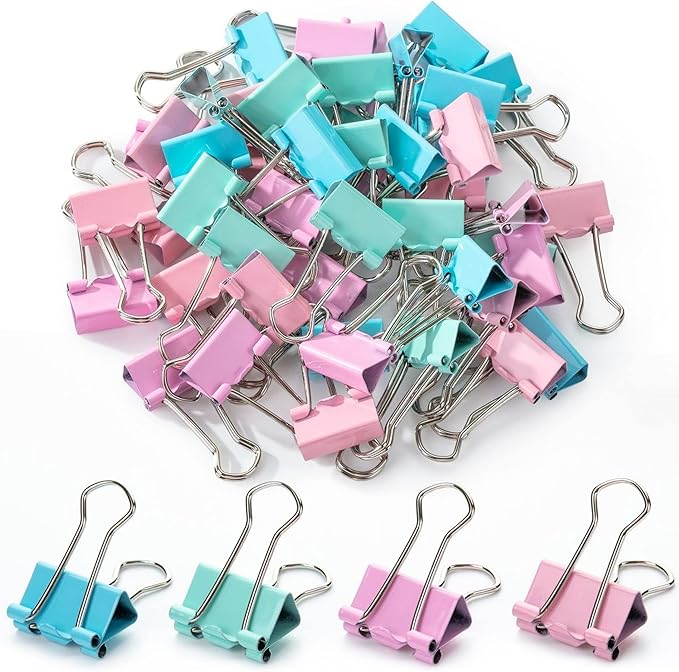 Mr. Pen Pastel Binder Clips, 50 Pack, 0.75 in, Pastel Color, Small Paper Clips, Office Clips