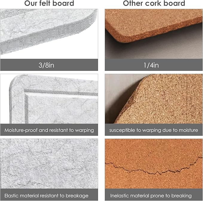 Bulletin Board, 24 x 18 Inches Felt Decorative Pin Board, Cork Alternative for Wall, Foldable Photo Self-Adhesive Vision Mood Board With 20 Pushpins - Marble White