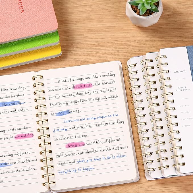 Lined Spiral Notebook College Ruled A5 Journal Book for Note Taking, 160 Pages Writing Journal for Office and Home School Supplies 5.75x8.125 inch (3pack-ReefBlue/Grey/Black)