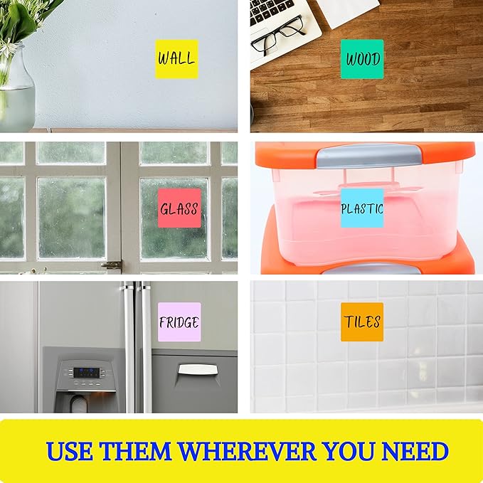Reusable Dry Erase Sticky Notes - 6 Pack of 4″x4″ Whiteboard Stickers for Lists, Labels, Reminders & Decals - Adheres to Most Surfaces