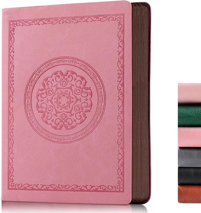 300 Pages Leather Blank Journal Notebook,Softcover Leather Blank Journal Notebook for Women Men,300 Pages Notebook for Work,Office,School Note Taking,5.7'' X 8.3'',pink