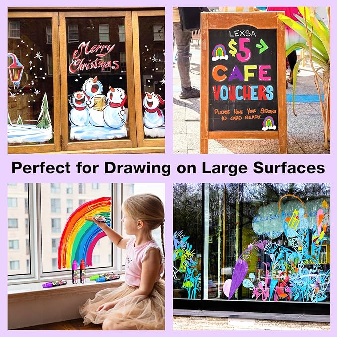 KERIFI Window Markers for Car, 15mm Jumbo Liquid Chalk Markers, Washable & Wet Erase Chalk Pens for Blackboard, Chalkboard, Signs, Glass, Window, Graduation Celebration School (12 Neon Colors)