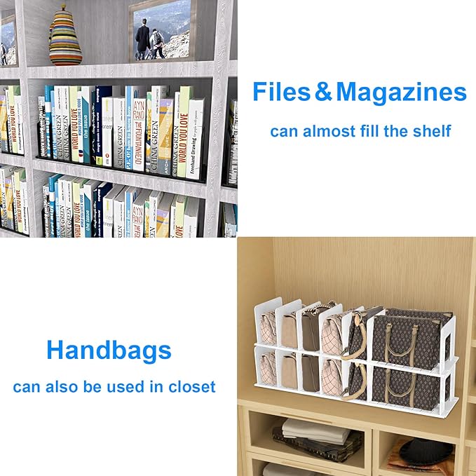 Adjustable Vertical File Sorter Sturdy Plastic Expandable Upright File Holder, Desktop Binder Organizer, Home School Office Organization Bookshelf Divider, Assemble Easily Endlessly, White