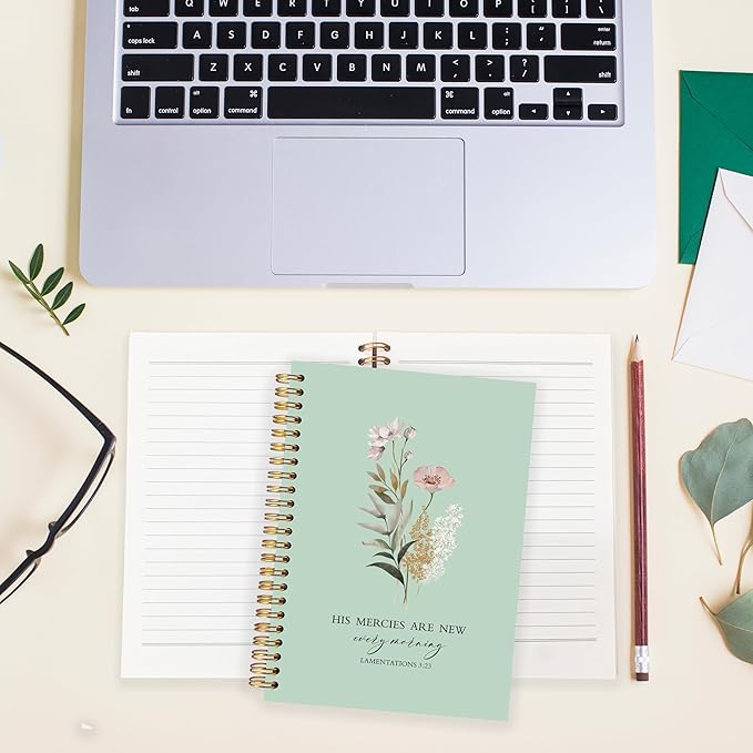 BearCake Green Bible Christian Journals Floral Notebooks for Women Note Taking,Prayer Journal for Women, His Mercies are New Every Morning,Bible Study Journal for Women 5.5x8.3