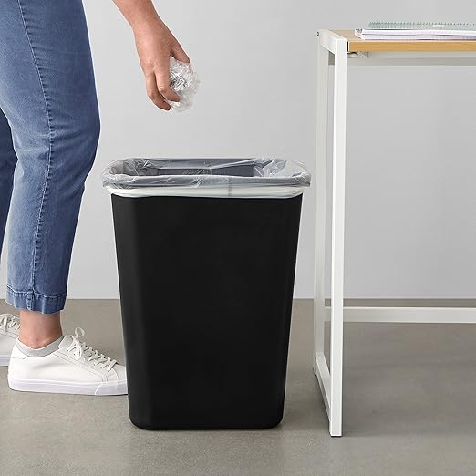 Amazon Basics Trash Can, Rectangular Commercial Office Wastebasket, 10 Gallon (Pack Of 1), Black (Previously AmazonCommercial brand)