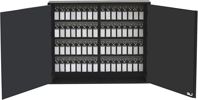 Acrimet Key Cabinet Organizer 64 Positions with Lock (Wall Mount) (64 Smoke Tags Included) (Black Cabinet)
