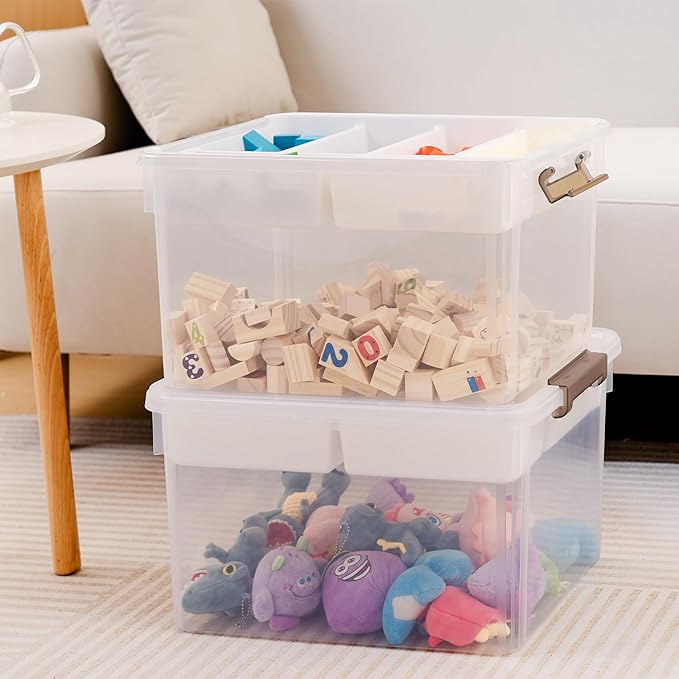 Citylife 32 QT Plastic Storage Bins with Removable Tray Large Stackable Storage Containers for Organizing Craft Storage and Storage Craft, Clothes, Files, Office Supplies, 2 Packs