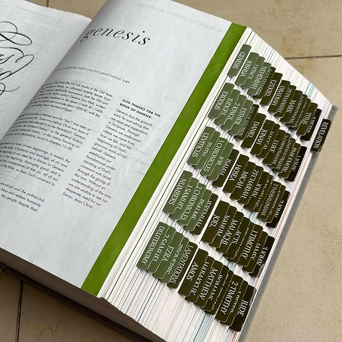 Thinkor Reposition Bible Tabs, Large Print Lanimated Stickers, Easy to Read and Apply Bible Tabs for Women and Man (Four Green)