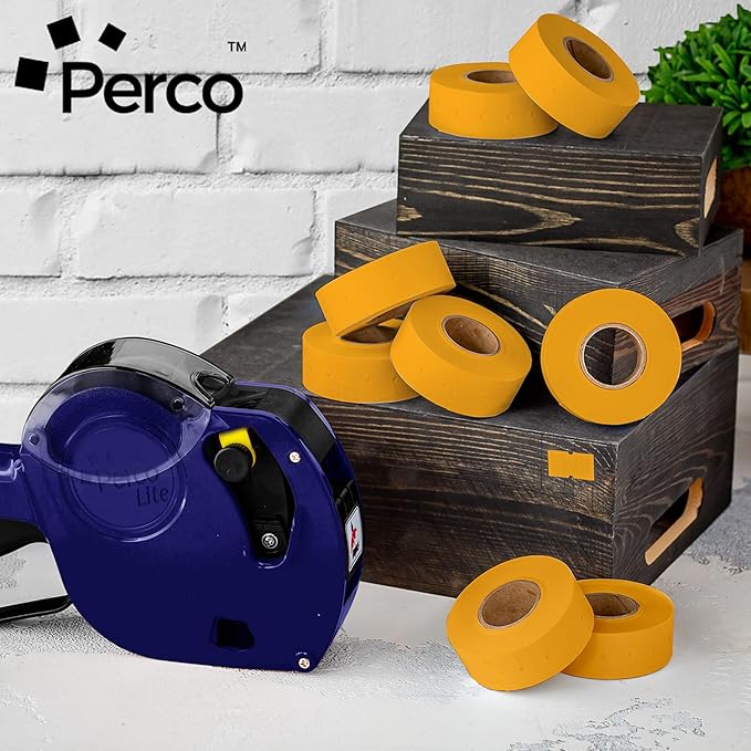Perco 1 Line Fluorescent Orange Labels - 32 Rolls, 4 Sleeves, 32,000 Blank Price and Date Gun Labels for Perco 1 Line Price and Date Guns - Made in USA