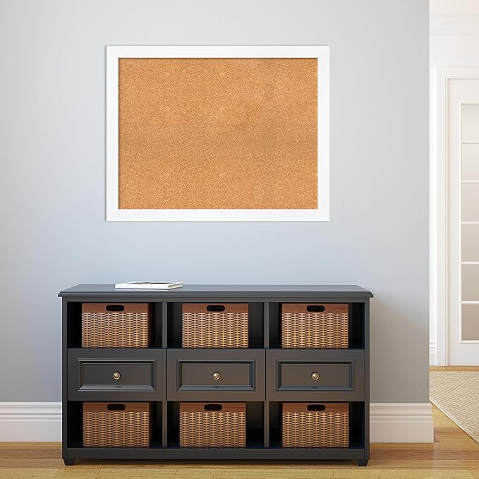 Amanti Art Natural Cork Board for Wall, 29x37 Vision Board with White Frame, Large Corkboard Office Decor for Home Organization, Modern Corkboard Pinboard to Display Items for Home Organization in
