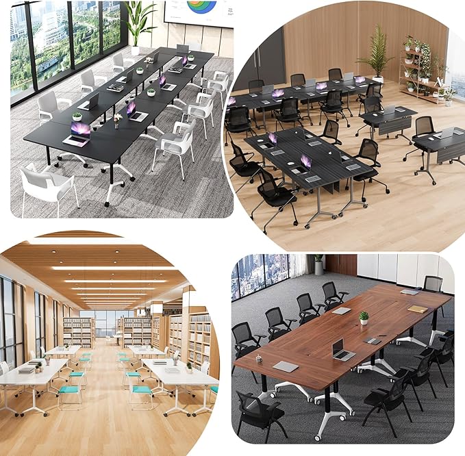Conference Room Table, Folding Conference Tables,Thicken Grey Tabletop,Flip Top Wooden Seminar Meeting Room Table for Conference Room Offices (4, BlackWoodGrain, 61.0“)