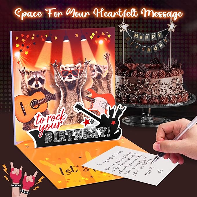 Birthday Cards, Funny MUSICAL&SHAKING Raccoon Pop-up Greeting Card Birthday Gifts for Women Men Husband Wife Kids