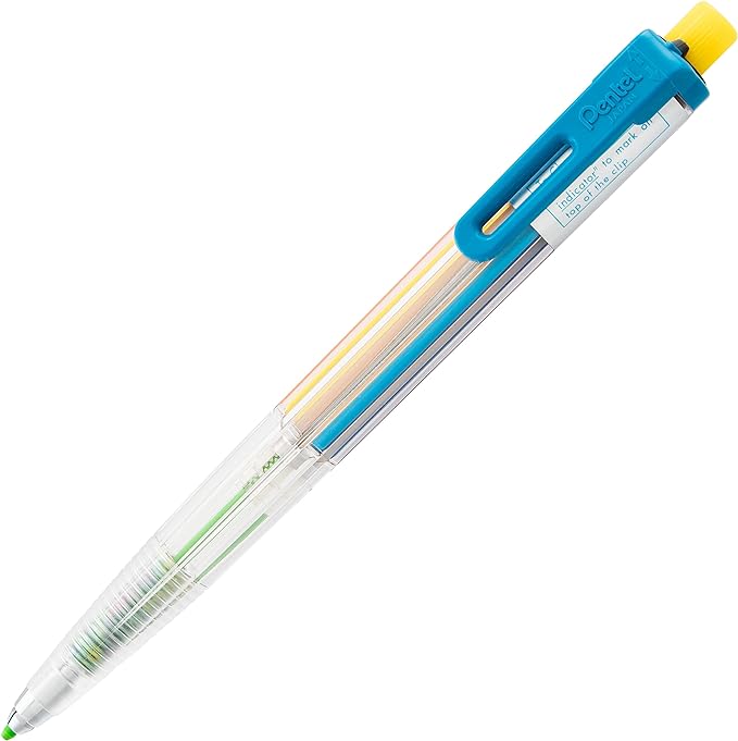 Pentel Arts 8 Color Mechanical Pencil, Assorted Accent Clip Colors, 1 Pencil (PH158)