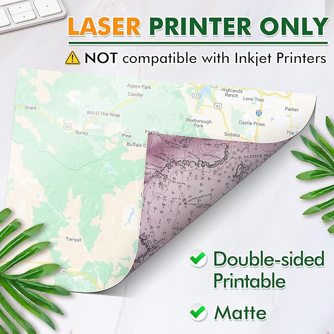 Koala Waterproof Paper for Laser Printer, Tearproof Printer Paper, Matte Double Sided Printable White Film 8.5x11 In 60 Sheets For Printing Backpacking Maps