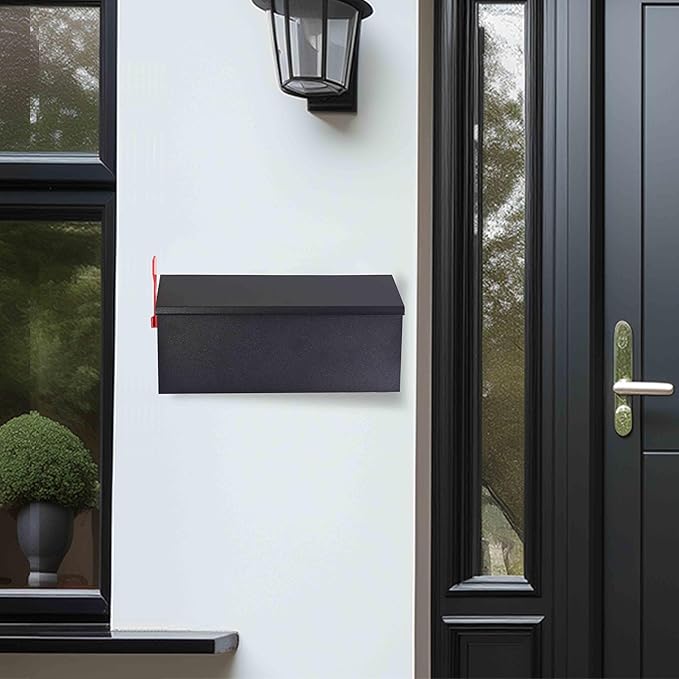 Black Wall-Mounted Mailbox - Security Wall Mailbox - Waterproof Iron Vertical Delivery Mail Box Outdoor