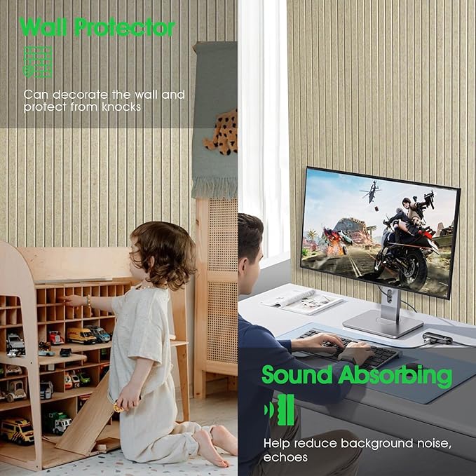 Large Cork Board for Office, 8 Pack Felt Wall Tiles with Slat Wall Paneling, Felt Bulletin Board Pin Board Cork Boards for Walls (Tan)