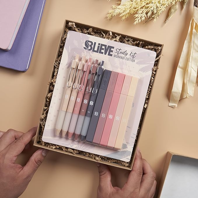 BLIEVE Aesthetic Highlighters and Gel Pens And Soft Tip, No Bleed Dry Fast Easy to Hold, for Bible Journaling Planner Notes School Office Supplies (Morandi)