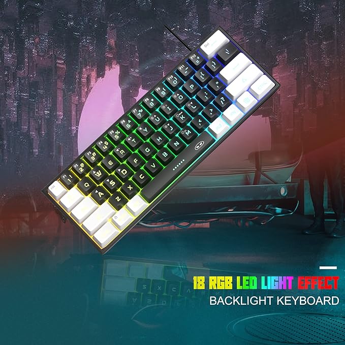 MageGee Mini 60% Gaming Keyboard, RGB Backlit 61 Key Ultra-Compact Keyboard, TS91 Ergonomic Waterproof Mechanical Feeling Office Computer Keyboard for PC, MAC, PS4, Xbox ONE Gamer(White Black)…