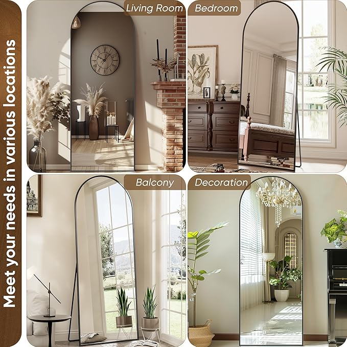 Antok Full Length Mirror, 58"x19" Arched Floor Mirror, Mirror Full Length with Stand, Wall Mounted Mirrors for Living Room Bedroom,Black