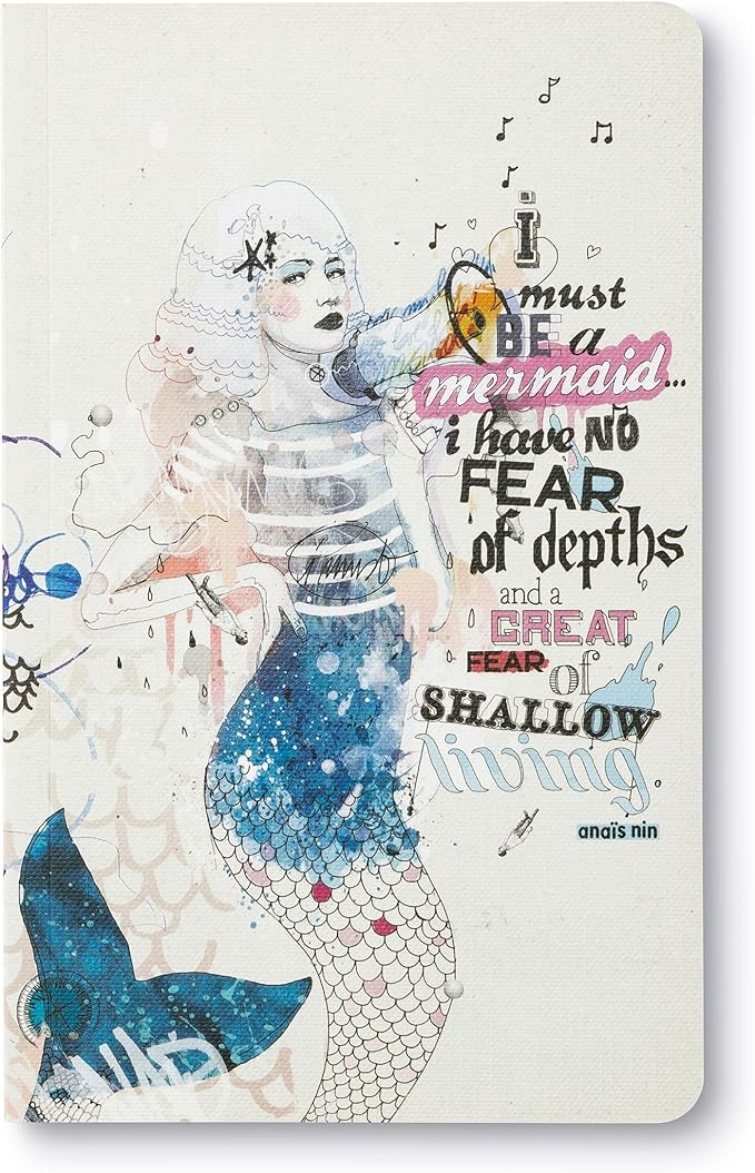 Compendium Softcover Journal - I must be a mermaid… I have no fear of depths, and a great fear of shallow living. – A Write Now Journal with 128 Lined Pages, 5″W x 8″H