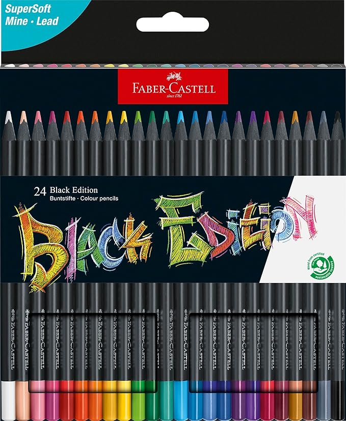 Faber-Castell Black Edition Colored Pencils: 24 Classic