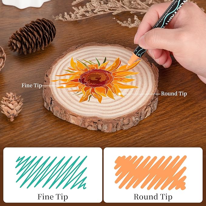 SMOOTHERPRO Acrylic Paint Markers, 24 Colors Dual Tip Acrylic Paint Pens for Wood, Canvas, Stone, Pumpkins, Rock Painting, Glass, Plastic, Ceramic, DIY Crafts Art Supplies