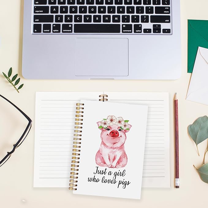 BearCake Preppy Coquette Pink Pig Gifts Notebooks for Pig Lovers Women,Just a Girl Who Loves Pigs Stuff Notebook,Diary or Journal for School,Work,or Journaling,Cute Hardcover Spiral Notebook 5.5x8.3