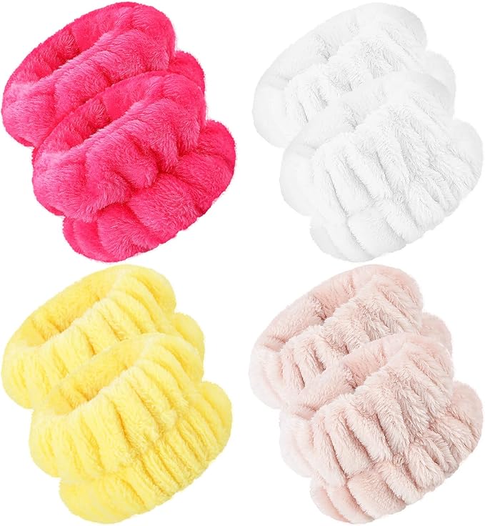 Chuangdi 4 Pairs Wrist Bands for Washing Face Wrist Spa Microfiber Wash Towel Band Scrunchies Absorbent Wristbands Sweatband for Women Prevent Liquid from Spilling