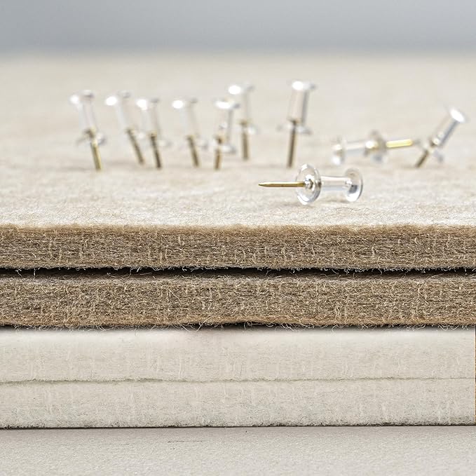 Bulletin Board, 24 x 18 inches Felt Board Decorative Pin Board, Cork Board Alternative for Wall, Foldable Photo Board Self-Adhesive Vision Board Mood Board with 20 Pushpins - White