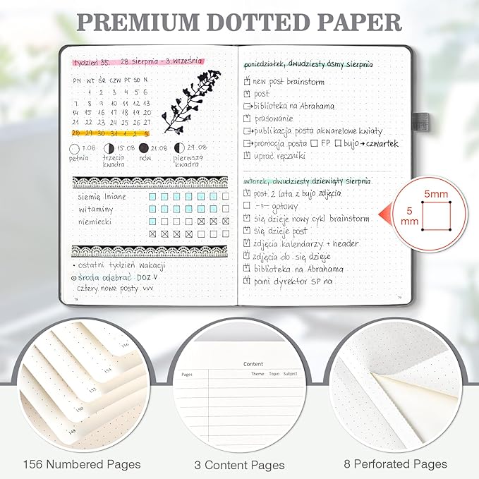 OMEYA Dotted Journal Notebook 3 Pack, A5 Hardcover Notebook with 120gsm Thick Dotted Paper, Leather Journals for Women, Men, Dot Grid Notebook Journal for Writing, Notebooks for Work, 5.75" × 8.38"