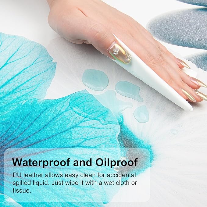 QIYI Desk Pad, Non-Slip PU Leather Desk Blotter Protector, Kids Floral Print Waterproof Computer Desk Mat, Thick Home & Office Large Keyboard Mouse Pad 31.5" x 15.7" - Pebbles & Blue White Flowers