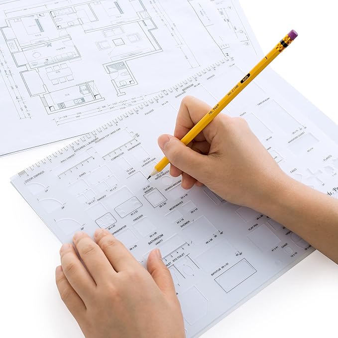 Mr. Pen- House Plan, Interior Design and Furniture Templates, Drafting Tools and Ruler Shapes for Architecture - Set of 3