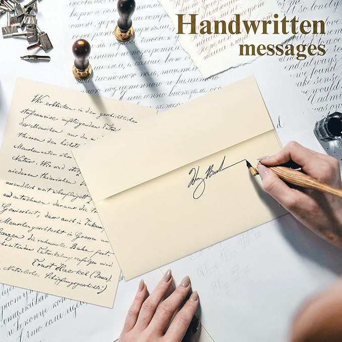 Cream Blank Cards and Envelopes, Goefun 5x7 Folded Ivory Cardstock and A7 Envelopes Self Seal 100 Pack for Wedding, Invitations, DIY Greeting Cardstock, Thank You Cards & All Occasion