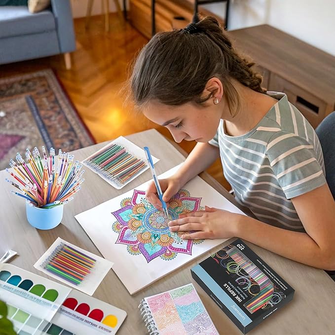 200 Colors Gel Pen Refills, Glitter Neon Gel Ink Pens Refills,Replace Cartridges for Gel Pens Set,9 Color Type for Kids Adult Coloring Books Drawing Doodling Crafts Scrapbooking Journaling,No Repeats