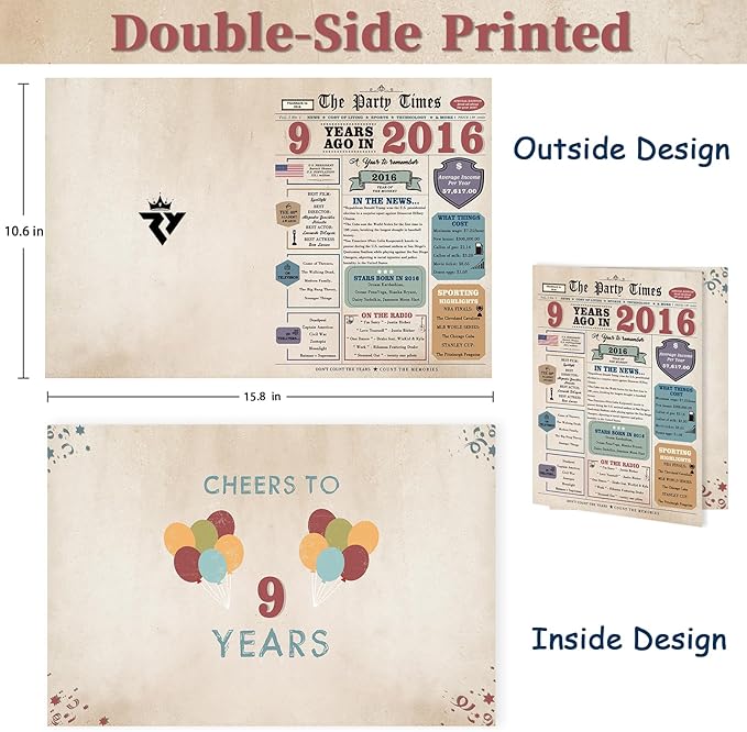 9th Birthday Card Gifts for Daughter Son, 9th Birthday Decorations for Boys Girls, Cute 9 Year Old Gift Cards