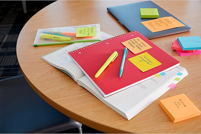 Post-it Super Sticky Notes, 12 Sticky Note Pads, 3 x 3 in., School Supplies, Office Products, Sticky Notes for Vertical Surfaces, Monitors, Walls and Windows, Supernova Neons Collection