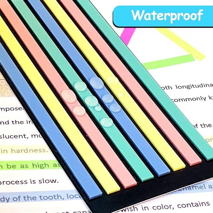 Juome 1280Pcs Highlighter Tape, Transparent Sticky Long Page Markers Tabs, Morandi Neon Clear Highlighter Strips Flags Stickers, Book Tabs for Annotating Books Aesthetic Office School Study Supplies