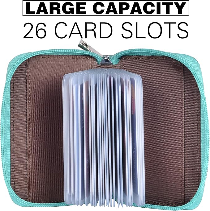 Easyoulife Genuine Leather Credit Card Holder Zipper Wallet With 26 Card Slots
