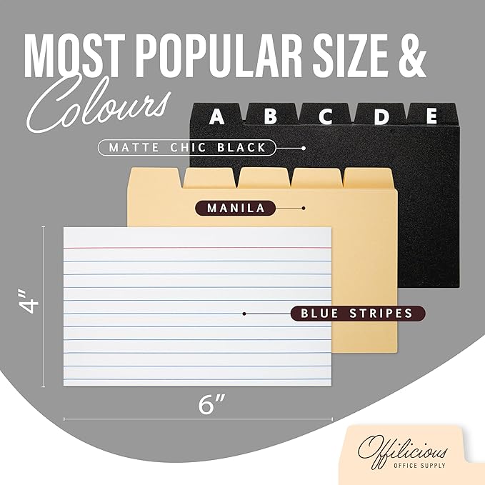 Black Index Card Holder 4x6 - Index Card Box With Index Card Dividers, Ruled Cards & Stickers - Index Card Organizer, Recipe Card Box - Flash Card Holder Box