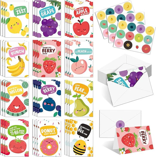 36PACK Greeting Cards,Scratch and Sniff Assorted Greeting Cards for Kids School, 12 Designs with Envelopes & Stickers for Boys & Girls Classroom Activities, Birthdays, Children's Day, Party