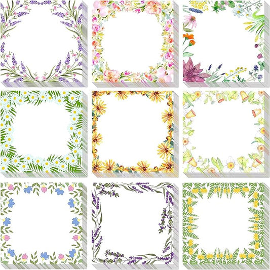 9 Pieces Spring Wreath Sticky Notes Flower Notes Pads Self-Adhesive Floral Sticky Memo Notes for Spring School Work Office Home Supplies Students Teachers Present