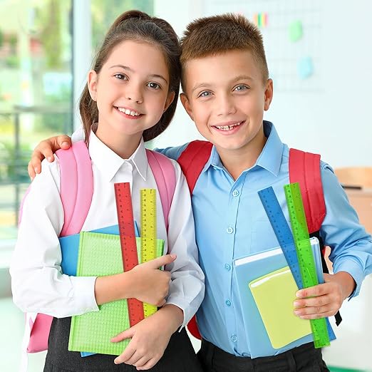 64 Pack Plastic Ruler 12 Inch in Bulk, Plastic Rulers in Assorted Colors, Clear Ruler with Inches and Centimeters, Transparent Rulers Bulk for Kids Back to School, Classroom, Office, Home Supplies