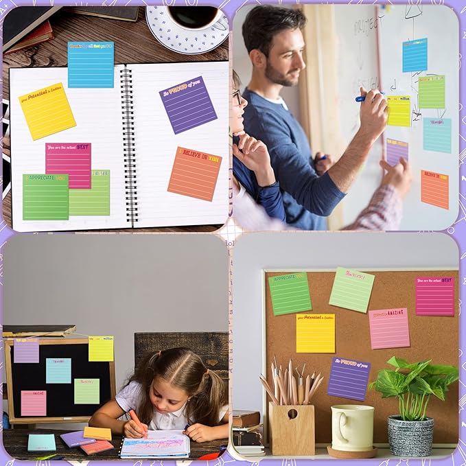 Yinder 24 Pcs Inspirational Sticky Notes with Lines Cute Motivational Sticky Notes Pad Employee Appreciation Gifts Bulk for Teacher Nurse Coworkers Office Supplies 3 x 3''(Dark Color,Appreciation)