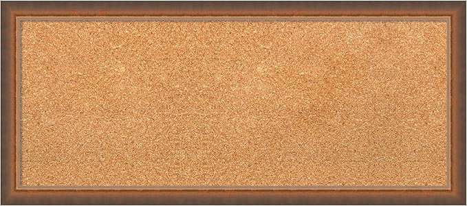 Amanti Art Natural Cork Board for Wall, 14x32 Vision Board with Bronze Frame, Medium Corkboard Office Decor for Home Organization, Modern Corkboard Pinboard to Display Items for Home Organization in