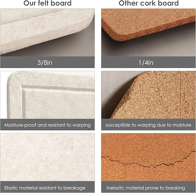 Bulletin Board, 24 x 18 inches Decorative Felt Pin Board, Cork Board Alternative for Wall, Foldable Photo Board with 20 Pushpins - Oatmeal