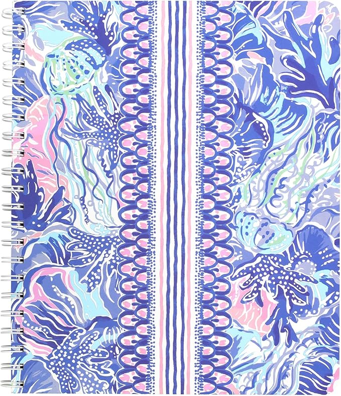 Lilly Pulitzer Large Pink/Blue Hardcover Spiral Notebook, 11" x 9.5" with 160 College Ruled Pages, Shade Seeker