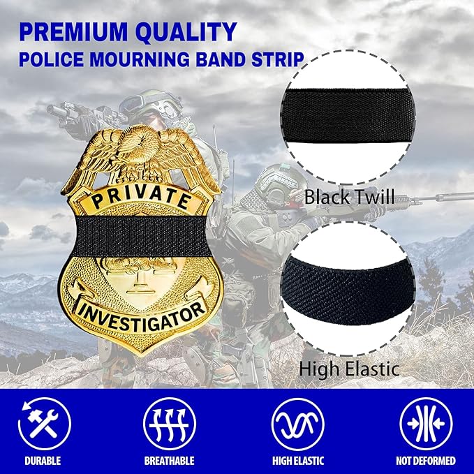 CREATRILL 30 Pack Balck Police Mourning Band Stripe Police Officer Badge Shield Funeral Honor Guard Straps for Badge Size of 2.4" to 4"